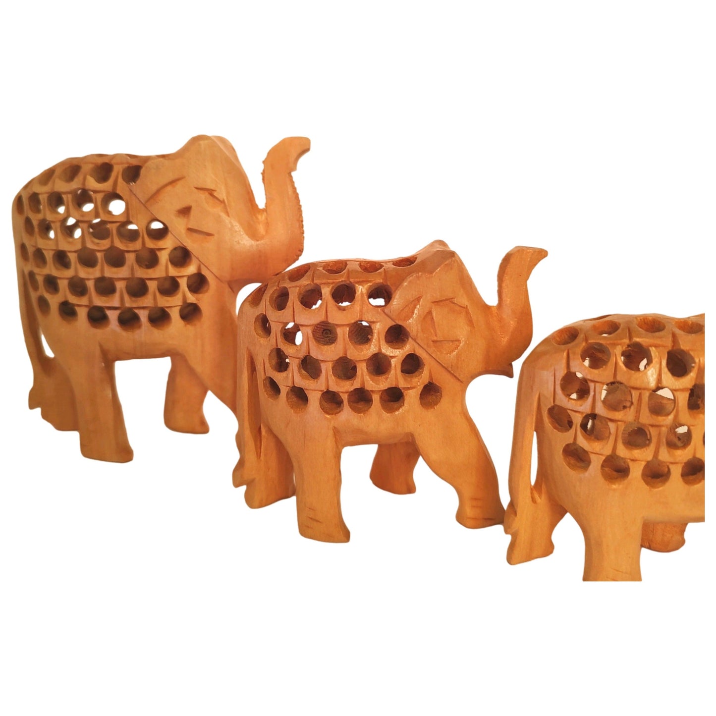 Hand Carved Undercut Elephant Set