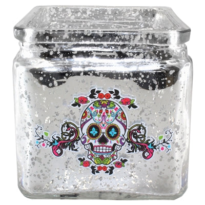 Sugar Skull Mercury Glass Bowl Candle Holder