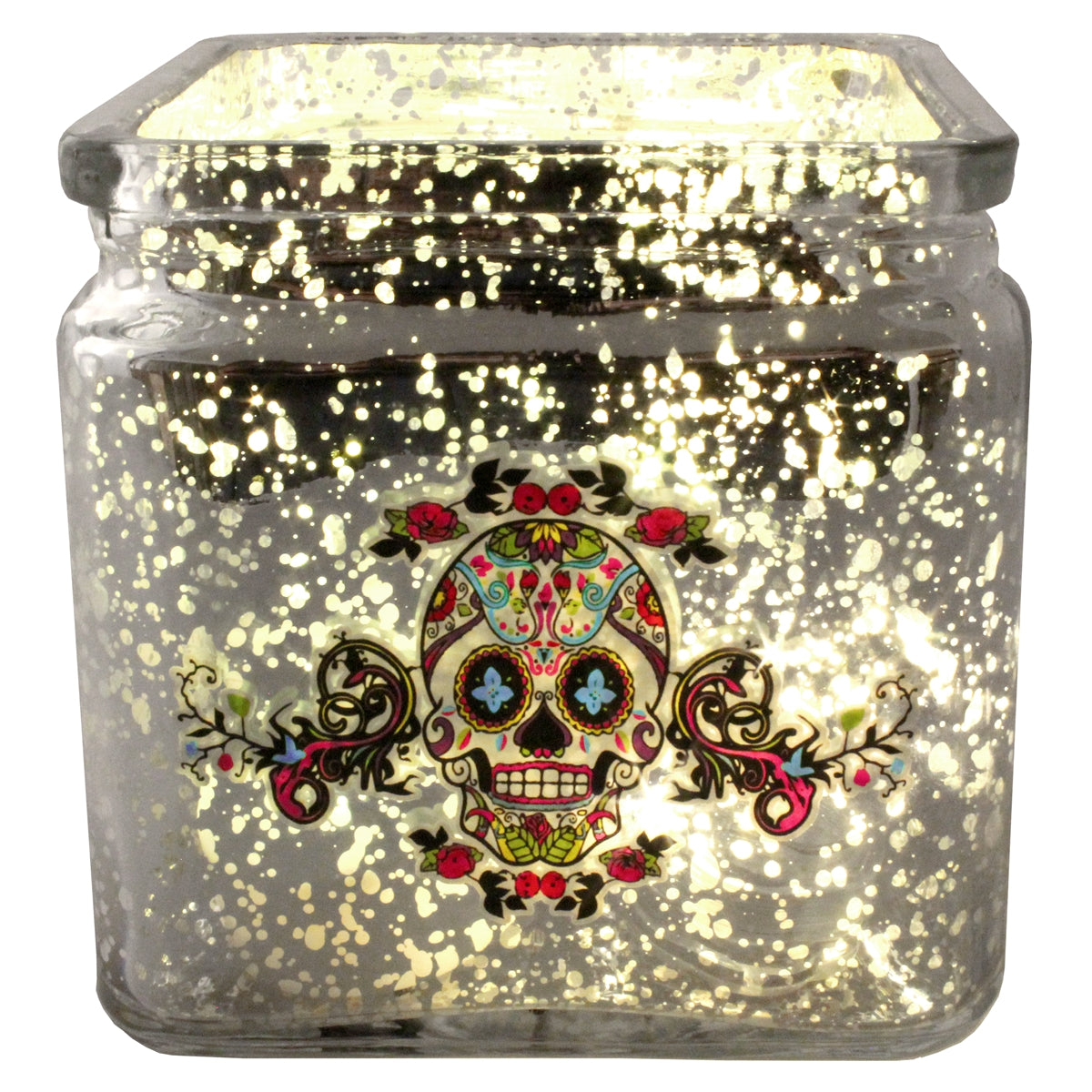 Sugar Skull Mercury Glass Bowl Candle Holder
