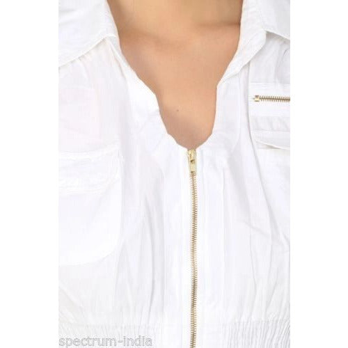 100% Cotton Fitted Sleeveless White Zipper Dress