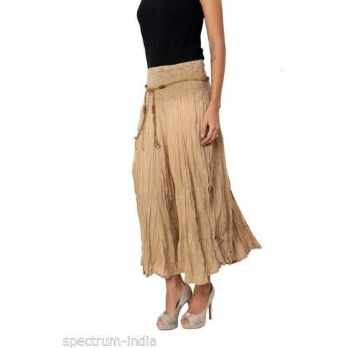 100% Cotton Skirt with Macrame and Bead Belt in Acid Wash Khaki