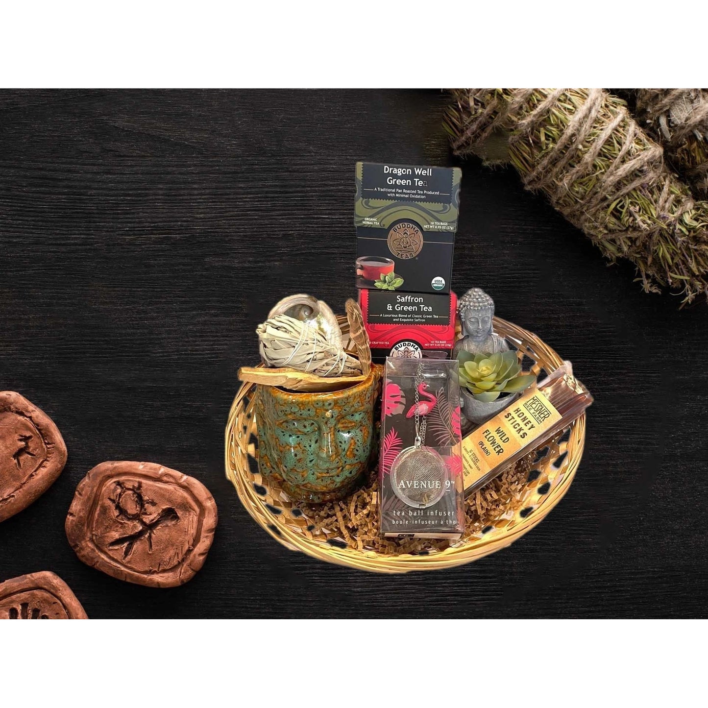 Tranquility Tea Time Basket - Buddha - Sage