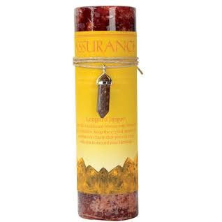 Assurance Pillar Candle with Leopard Jasper Crystal Pendant/Necklace