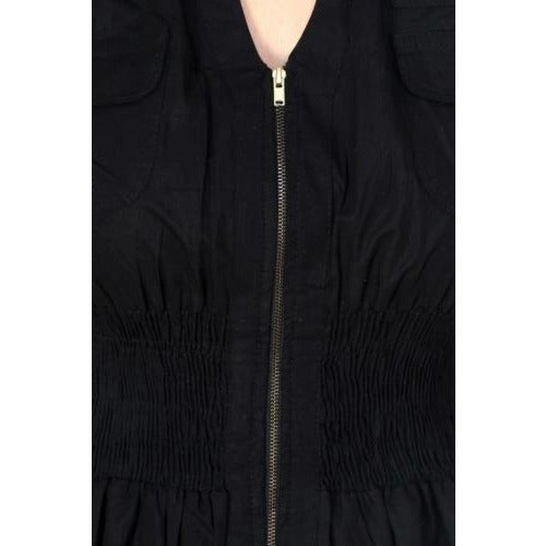 100% Cotton Fitted Sleeveless Black Zipper Dress