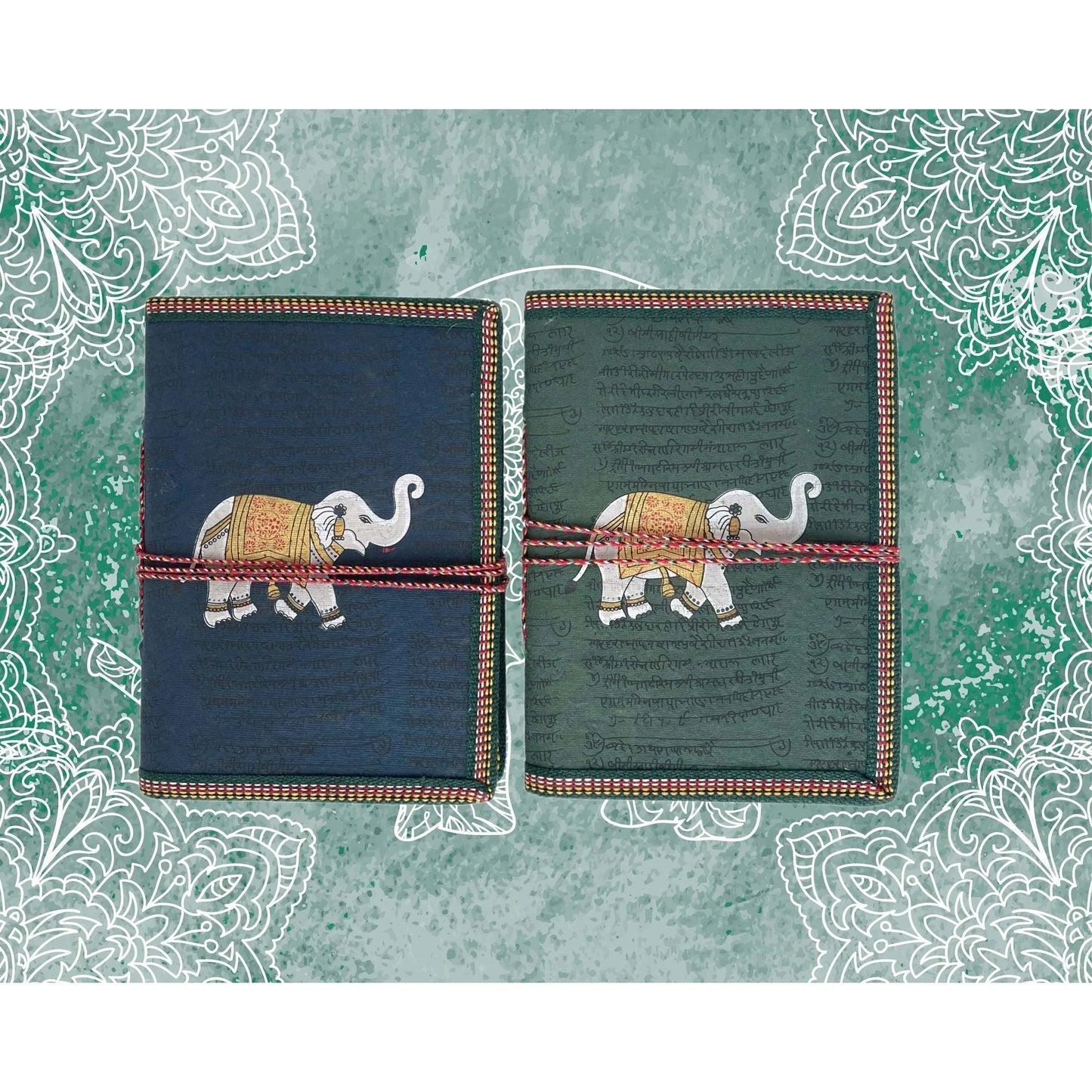 Elephant Block Printed Cloth Journal with Strap