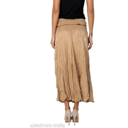 100% Cotton Skirt with Macrame and Bead Belt in Acid Wash Khaki