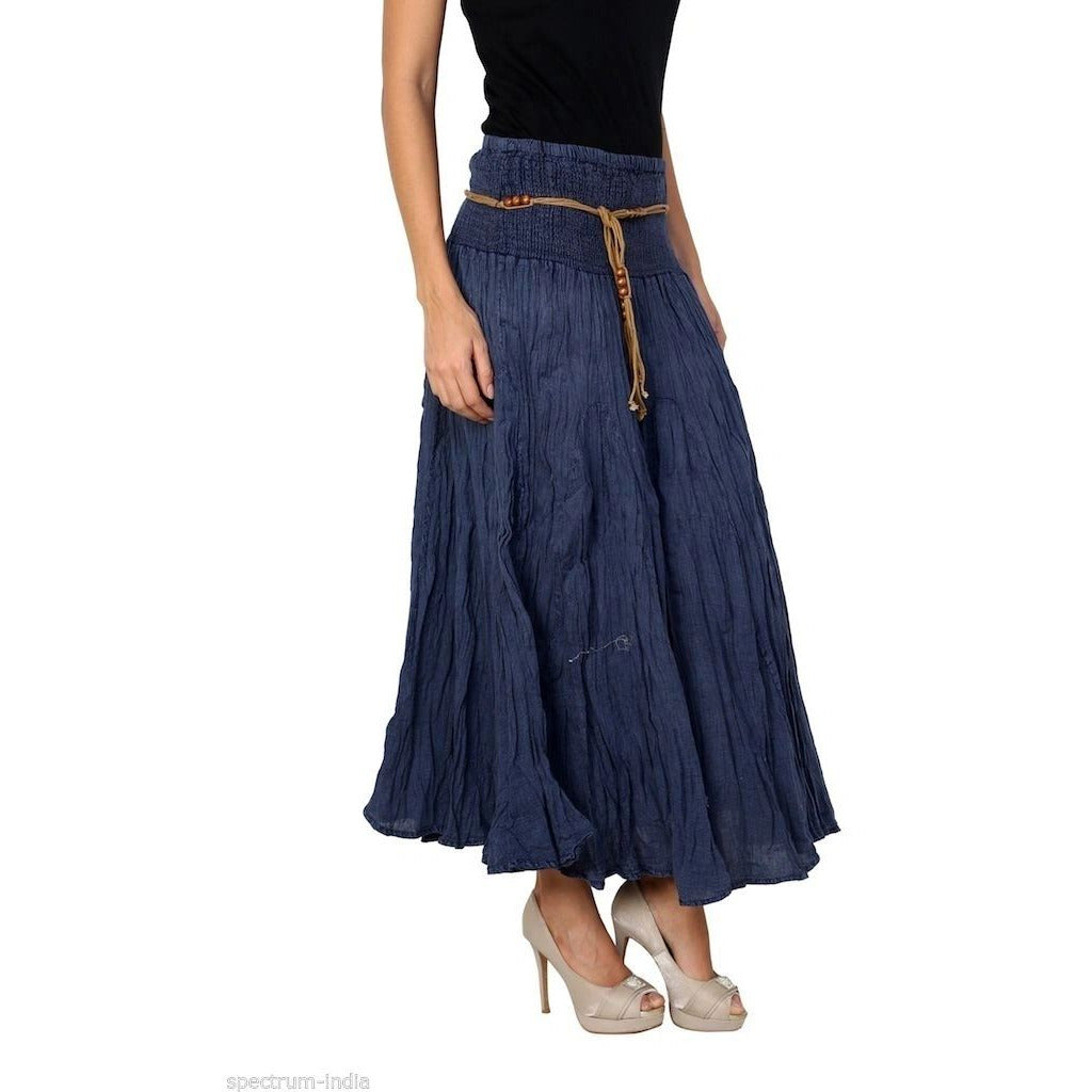 100% Cotton Skirt with Macrame and Bead Belt in Acid Wash Blue