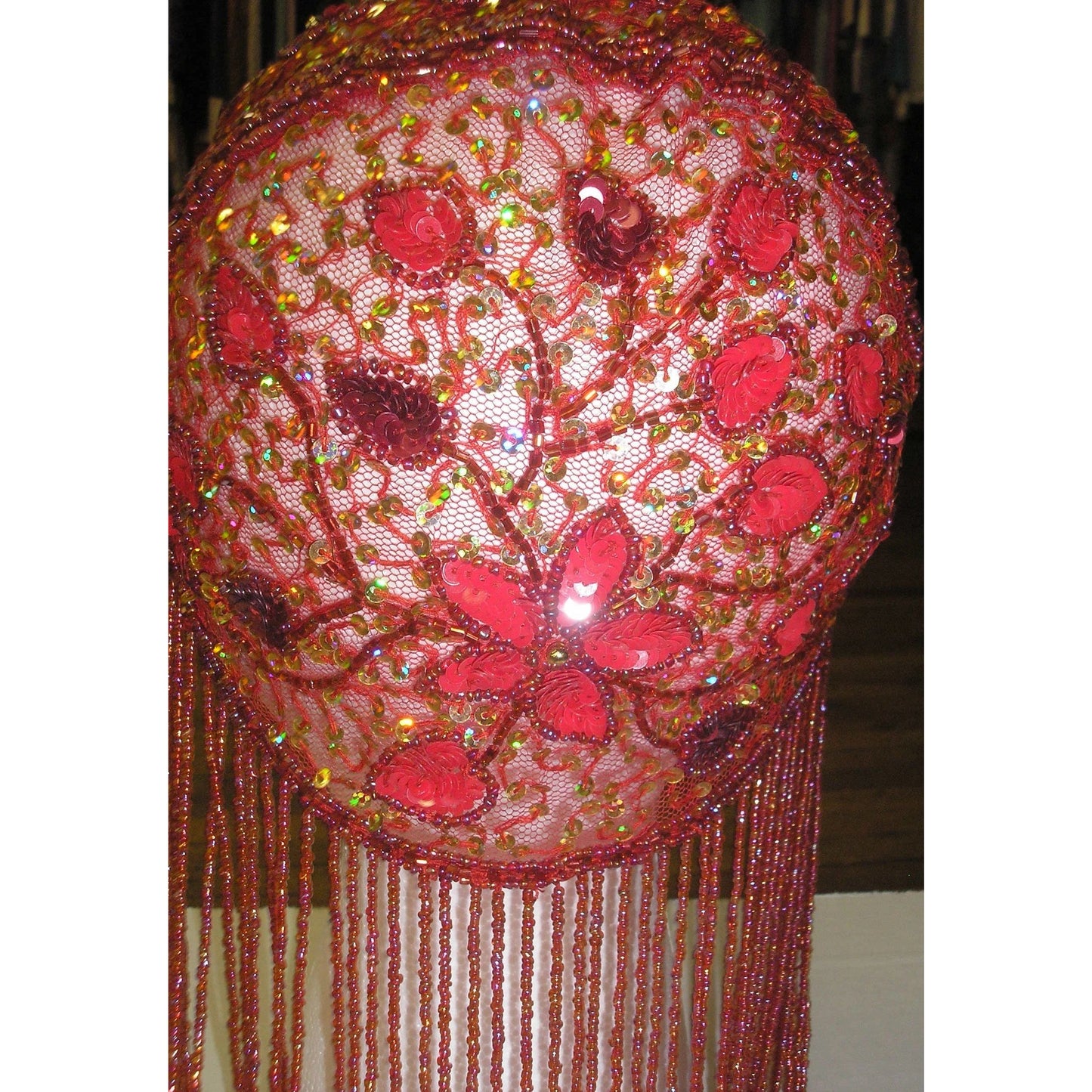 Adini Hand Beaded Juliet Head Cap in Red & Gold