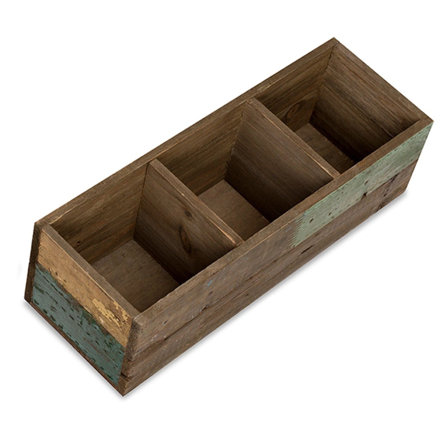 Rustic Wooden Three Compartment Bin