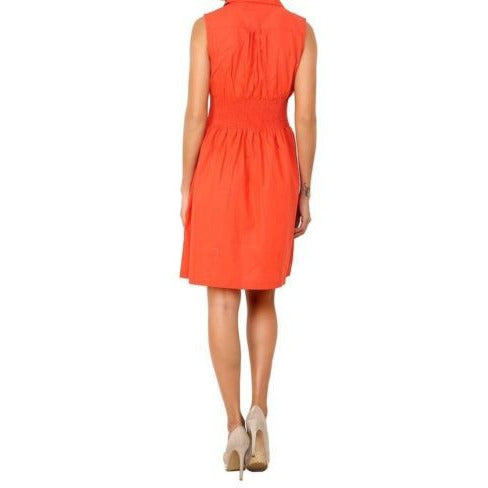 100% Cotton Fitted Sleeveless Coral Zipper Dress