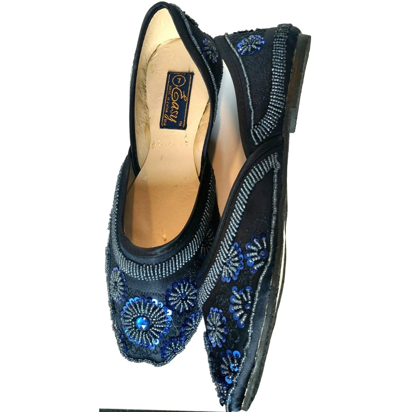 Blue Sequin and Beads Jutti/Khussa Flat Shoes