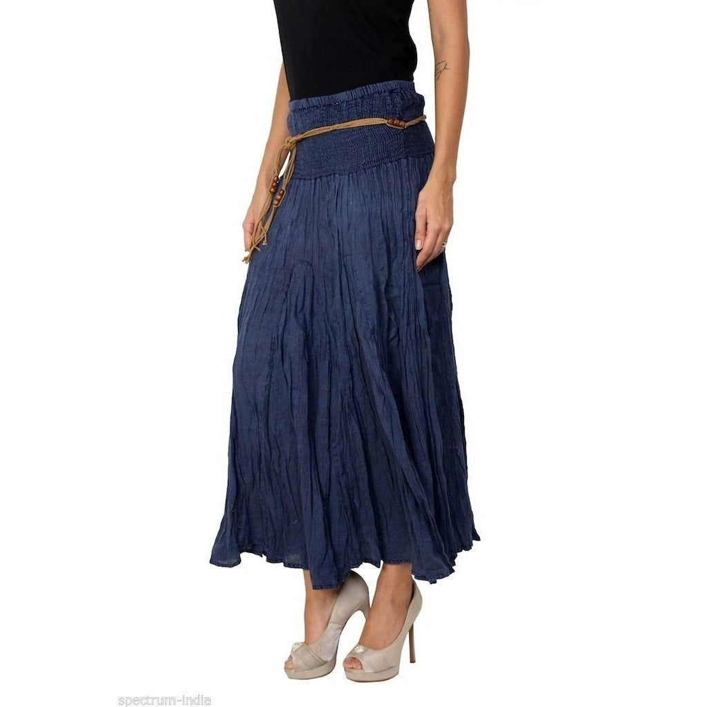 100% Cotton Skirt with Macrame and Bead Belt in Acid Wash Blue