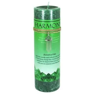 Harmony Pillar Candle with Aventurine Crystal Pendant/Necklace