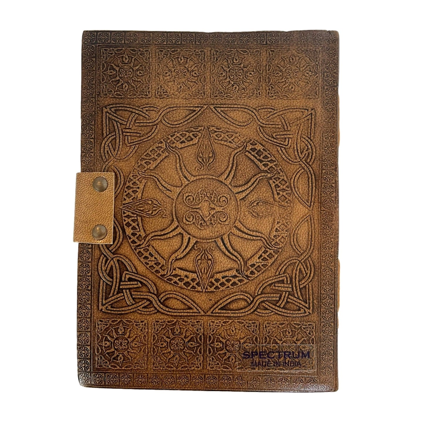 100% Leather Engraved Owl Dream Catcher Journal with Sun Design on back