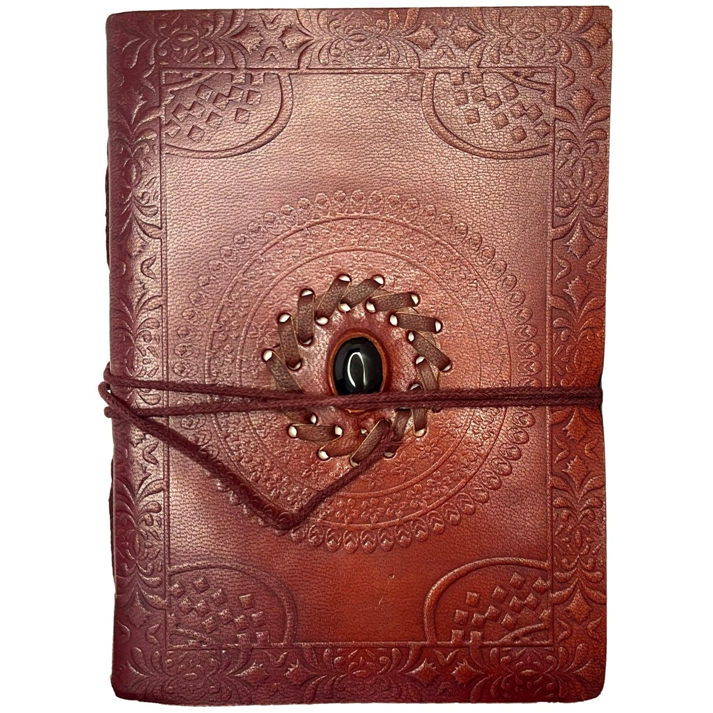 100% Leather Journal with Embossed Gemstone, Malachite, Carnelian, Onyx, or Turquoise