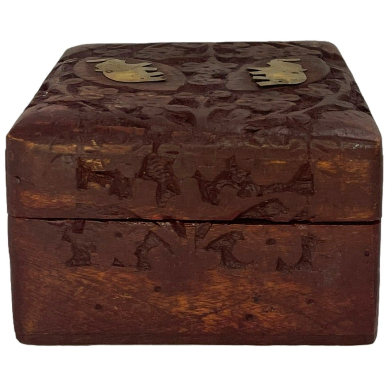Sheesham Wooden Box with 2 Elephant Brass Inlay