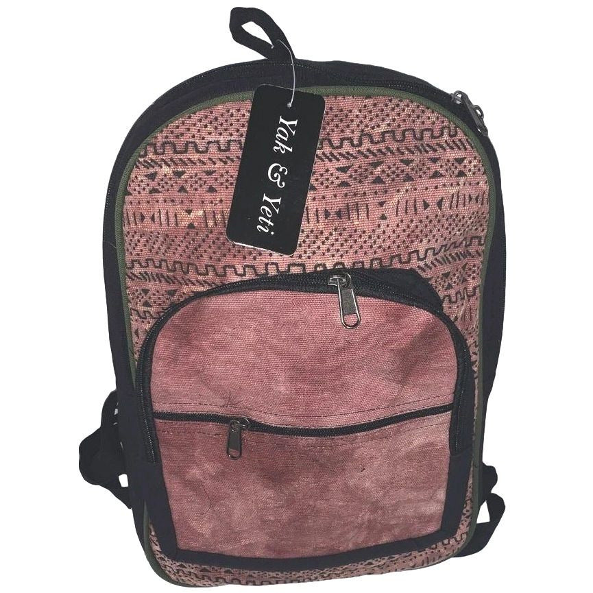 Yak & Yeti Rust and Black Cotton Tribal Print Backpack