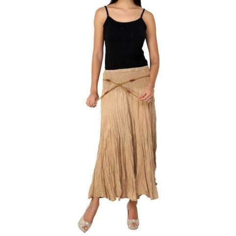 100% Cotton Skirt with Macrame and Bead Belt in Acid Wash Khaki