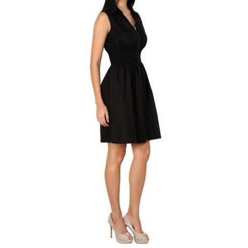 100% Cotton Fitted Sleeveless Black Zipper Dress