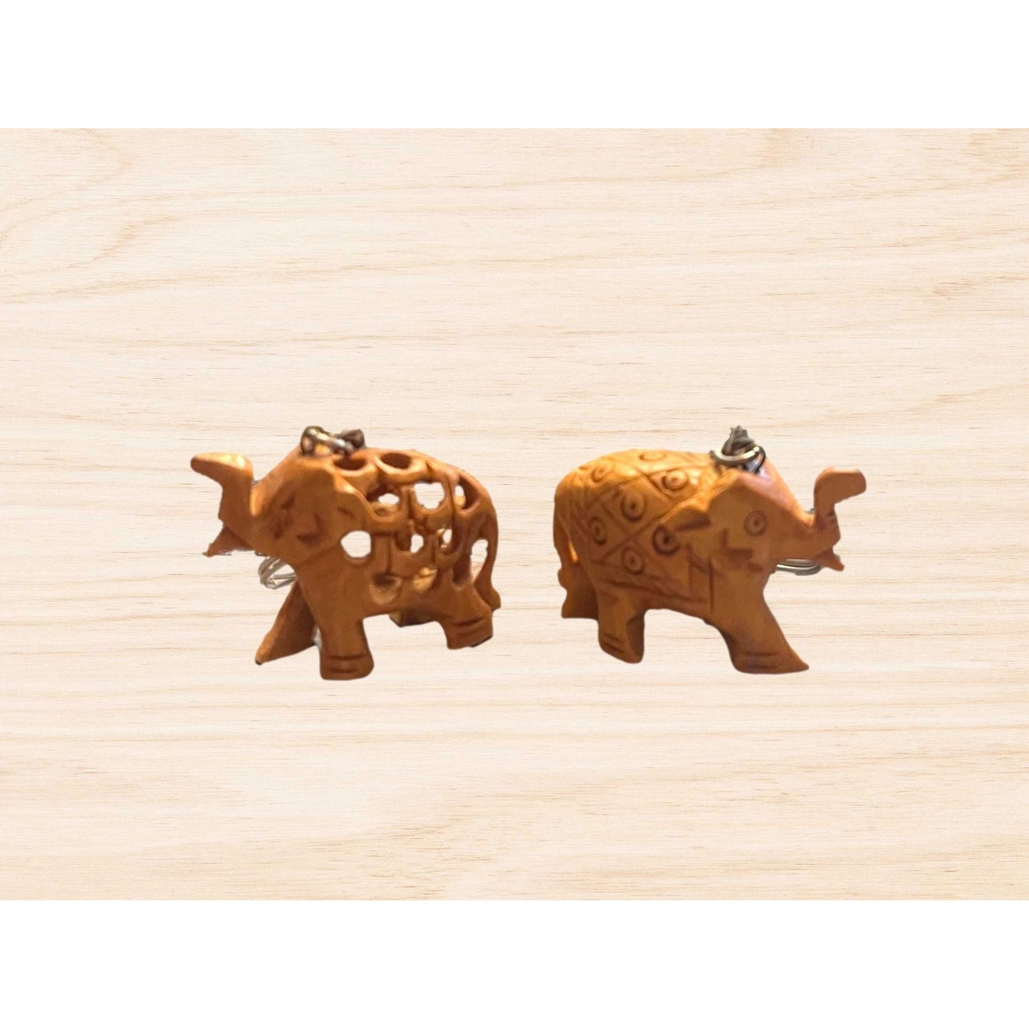 Hand Carved Wooden Elephant Good Luck Key Chain