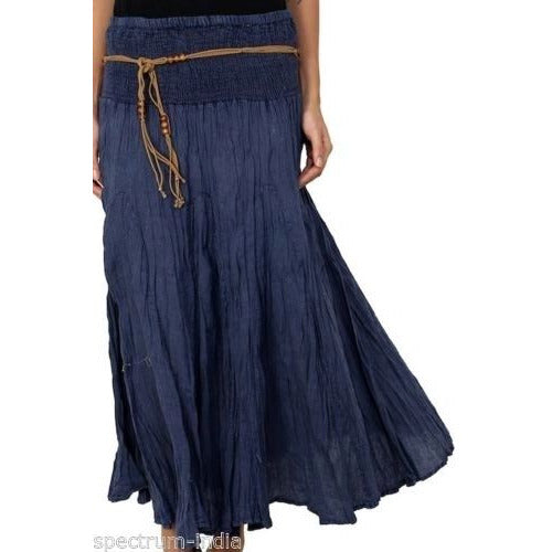 100% Cotton Skirt with Macrame and Bead Belt in Acid Wash Blue