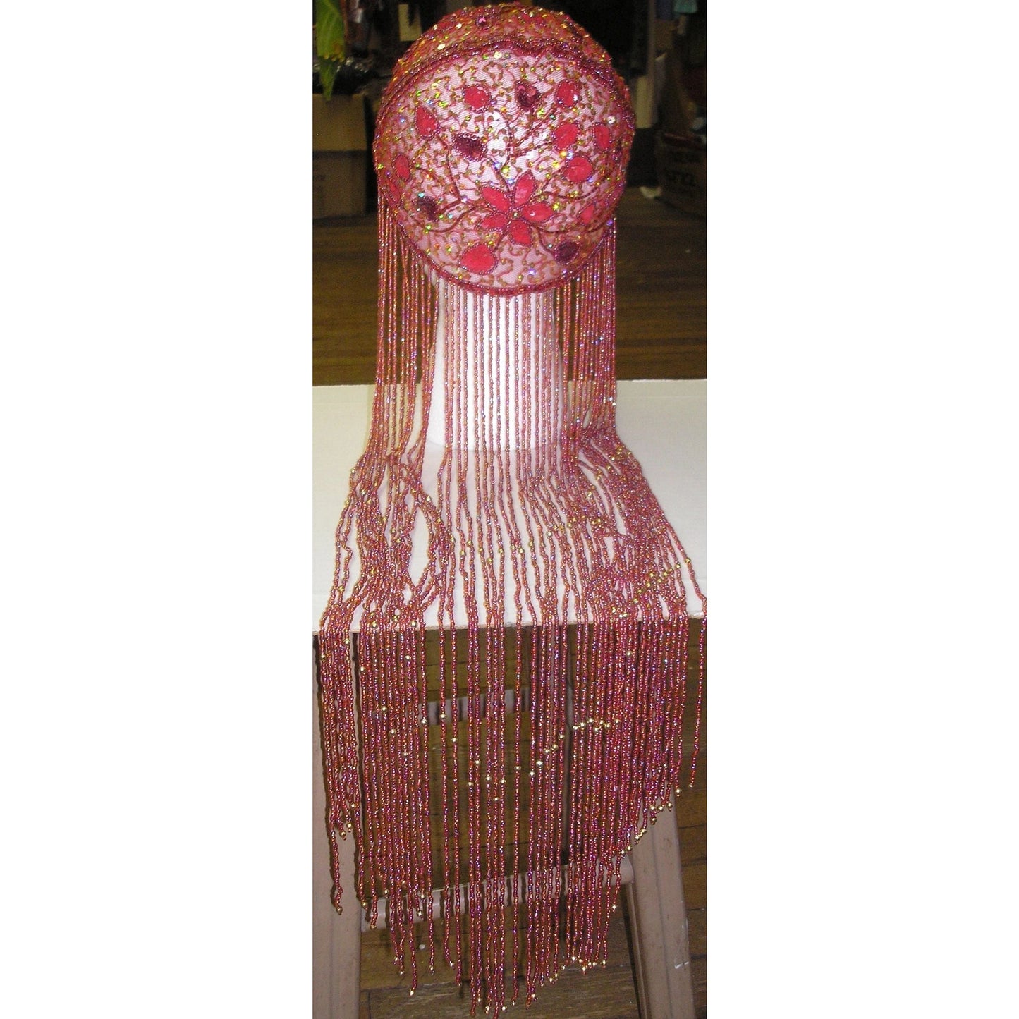 Adini Hand Beaded Juliet Head Cap in Red & Gold