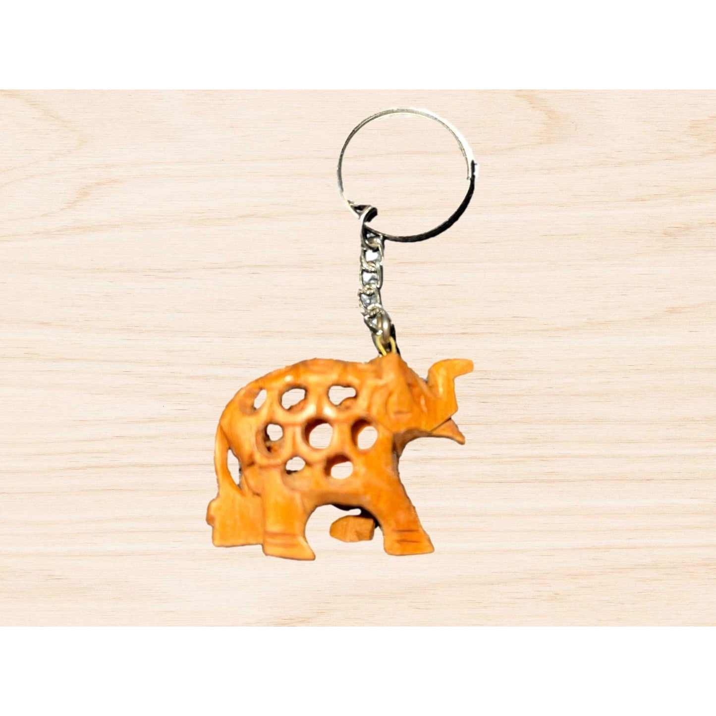 Hand Carved Wooden Elephant Good Luck Key Chain