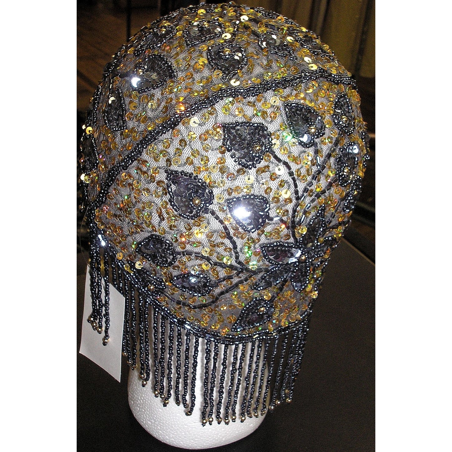 Adini Hand Beaded Hematite & Gold Beaded Juliet Head Cap