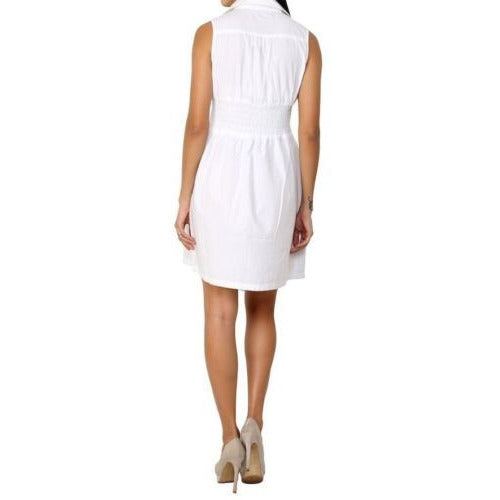 100% Cotton Fitted Sleeveless White Zipper Dress