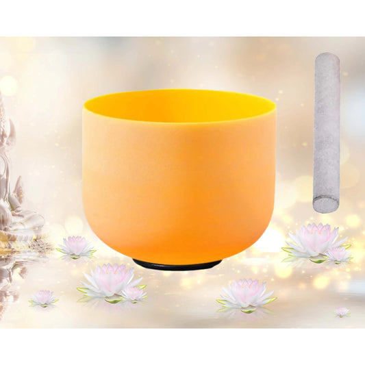 Yellow Crystal Quartz Singing Bowl with 1 Mallet & O Ring - Meditation, Solar Plexus