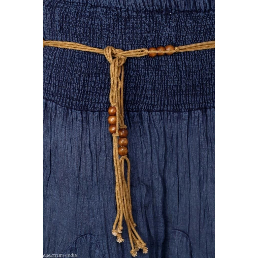 100% Cotton Skirt with Macrame and Bead Belt in Acid Wash Blue