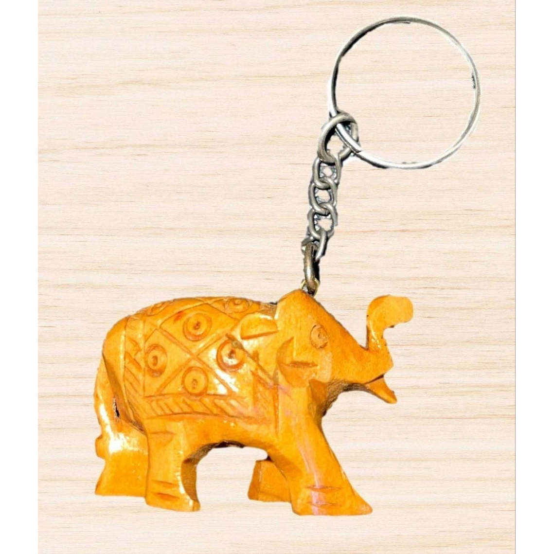 Hand Carved Wooden Elephant Good Luck Key Chain