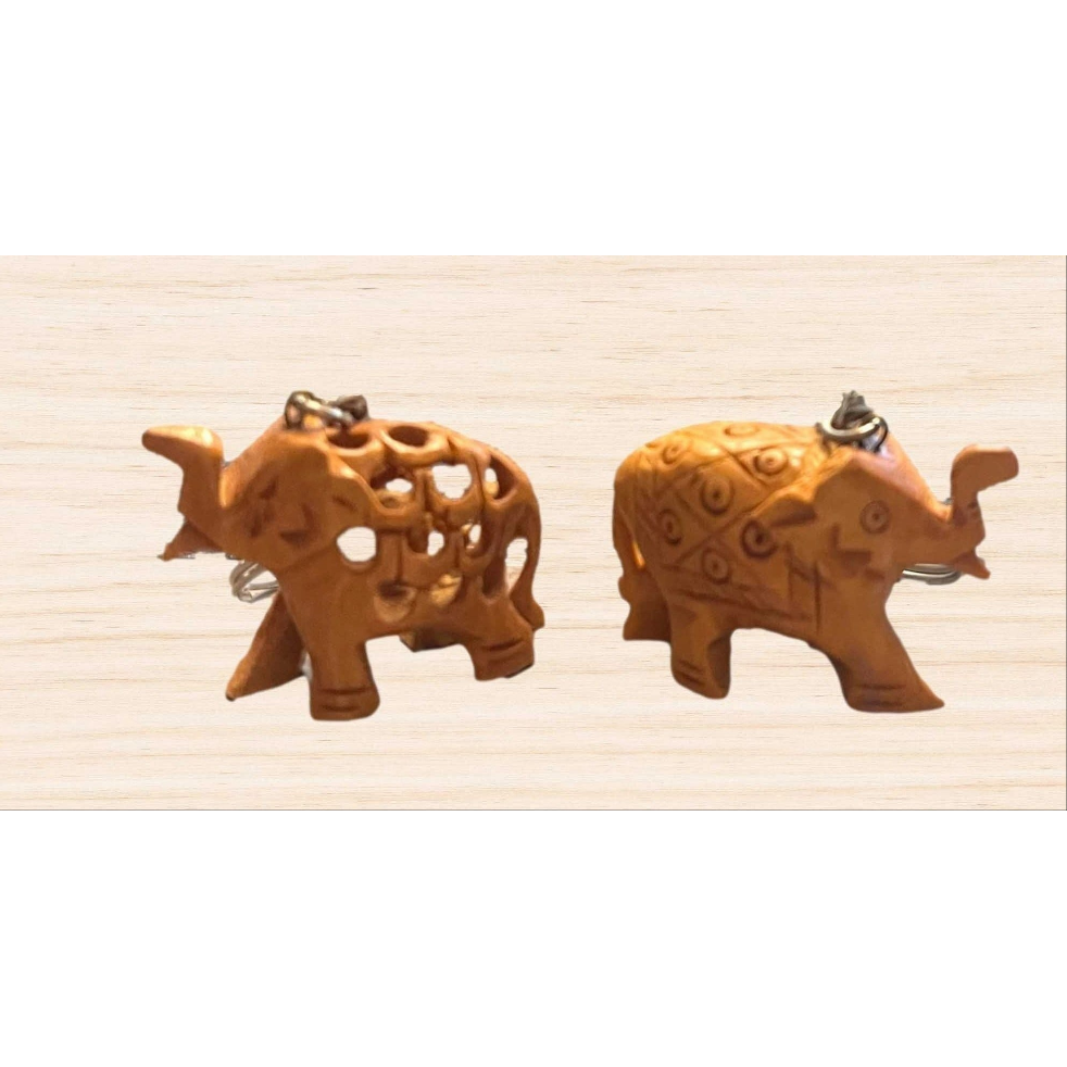 Hand Carved Wooden Elephant Good Luck Key Chain