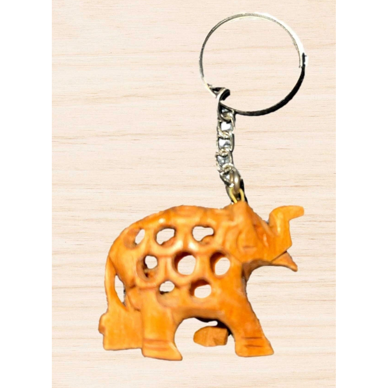 Hand Carved Wooden Elephant Good Luck Key Chain