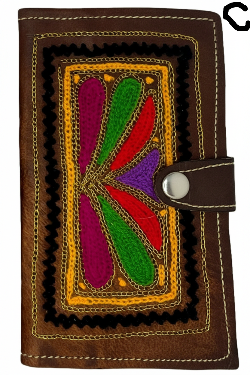 Natural Leather Embroidered Mojari Slim Wallet