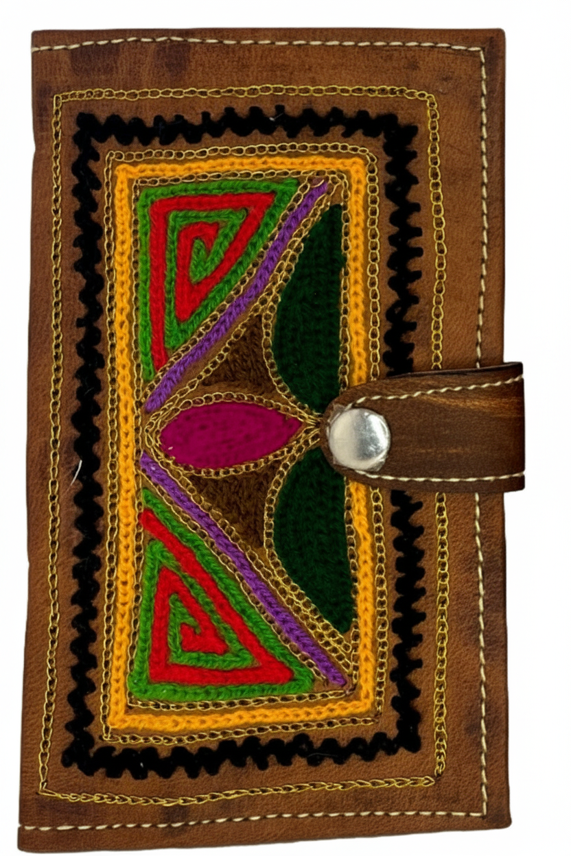 Natural Leather Embroidered Mojari Slim Wallet