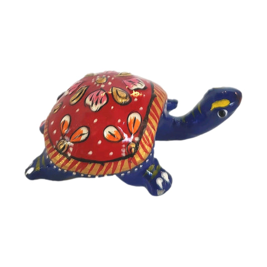 Meenkari Turtle Blue Hand Painted Metal Figurine