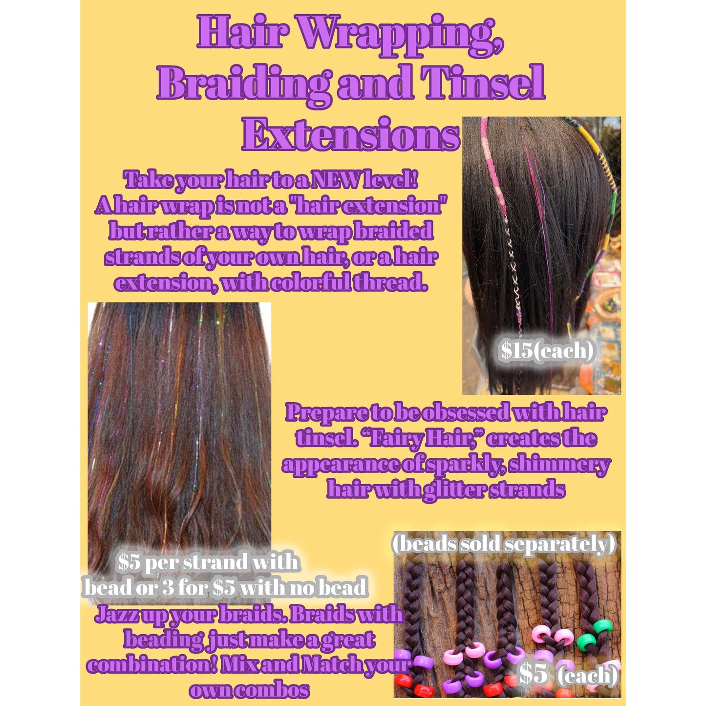 Hair Wrapping, Braiding and Tinsel Extensions