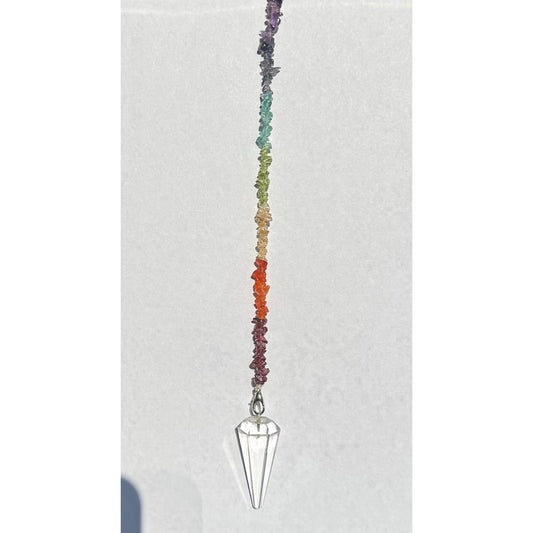 Clear Quartz Crystal With Chakra Stone Chip Chain