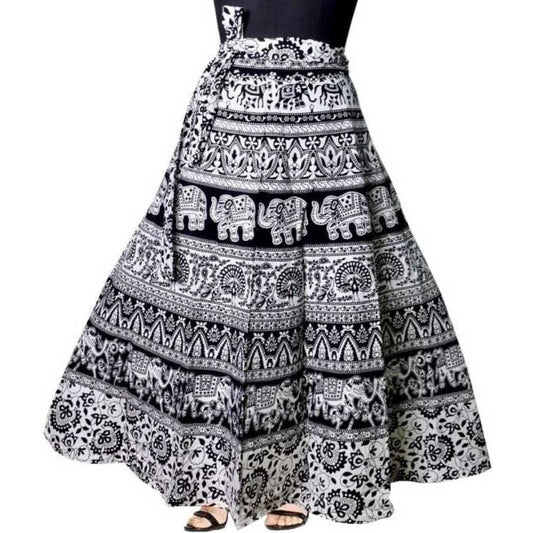 Black and White Cotton Wrap Around Skirt