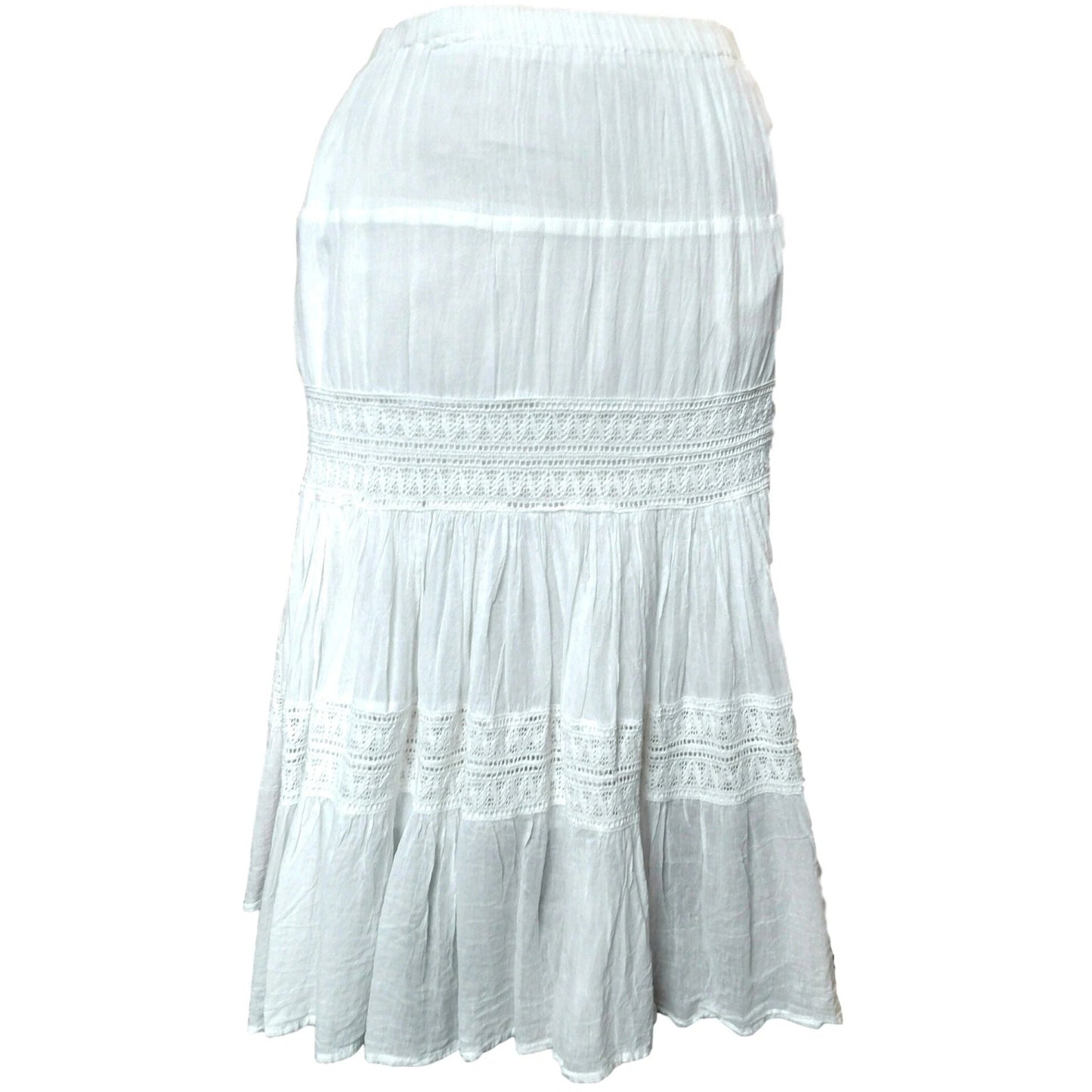 Adini White Cotton Crinkle Skirt with Crochet Insert
