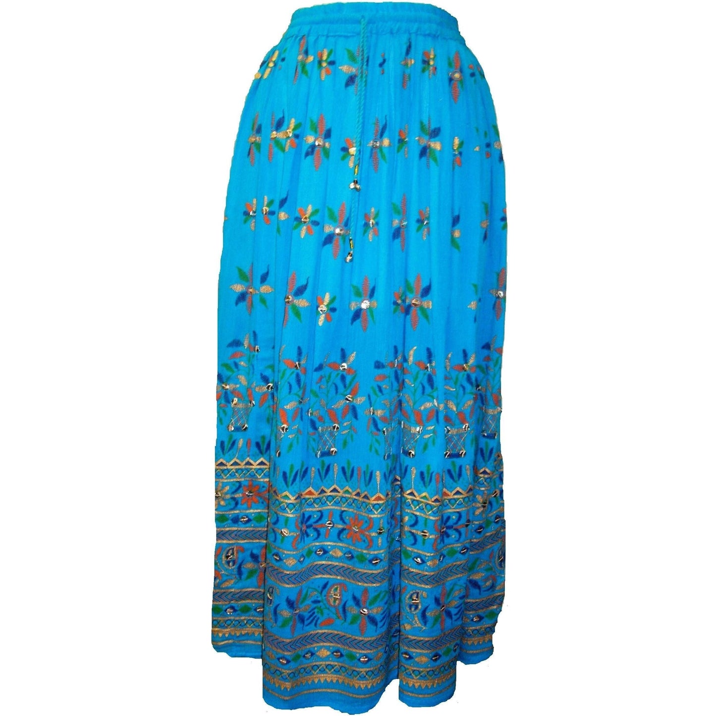 Blue and Multi-Color Cotton Crinkle Skirt
