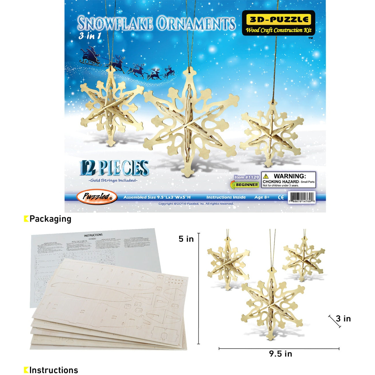 Wooden Snowflake Ornament 3D Puzzle