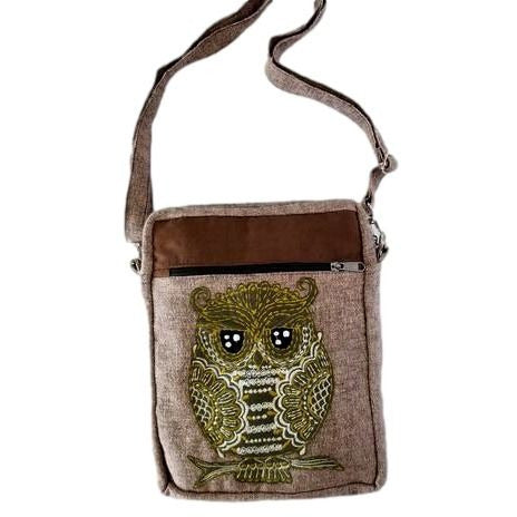 Yak & Yeti Embroidered Owl Print Cross Body Bag