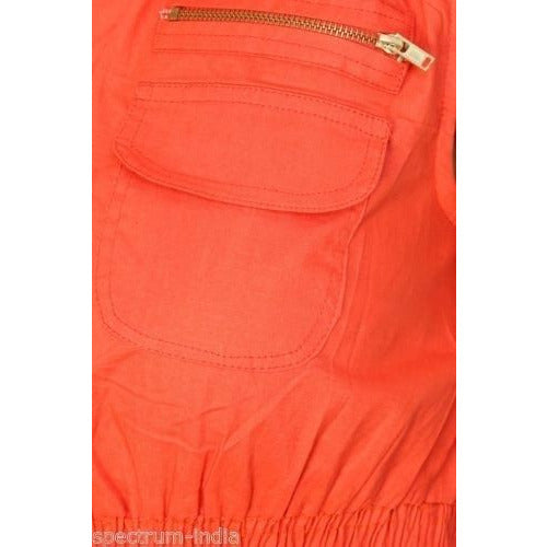 100% Cotton Fitted Sleeveless Coral Zipper Dress