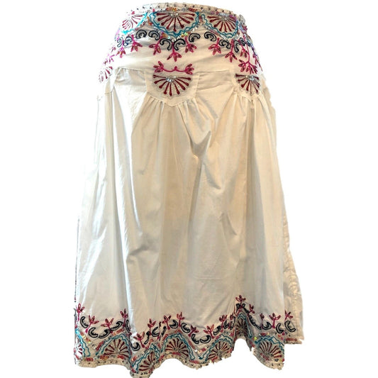 White Cotton Skirt with Embroidery, Beading and Sequins