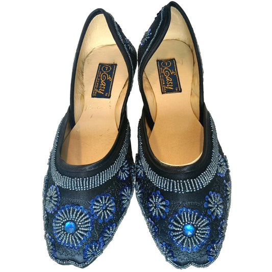 Blue Sequin and Beads Jutti/Khussa Flat Shoes