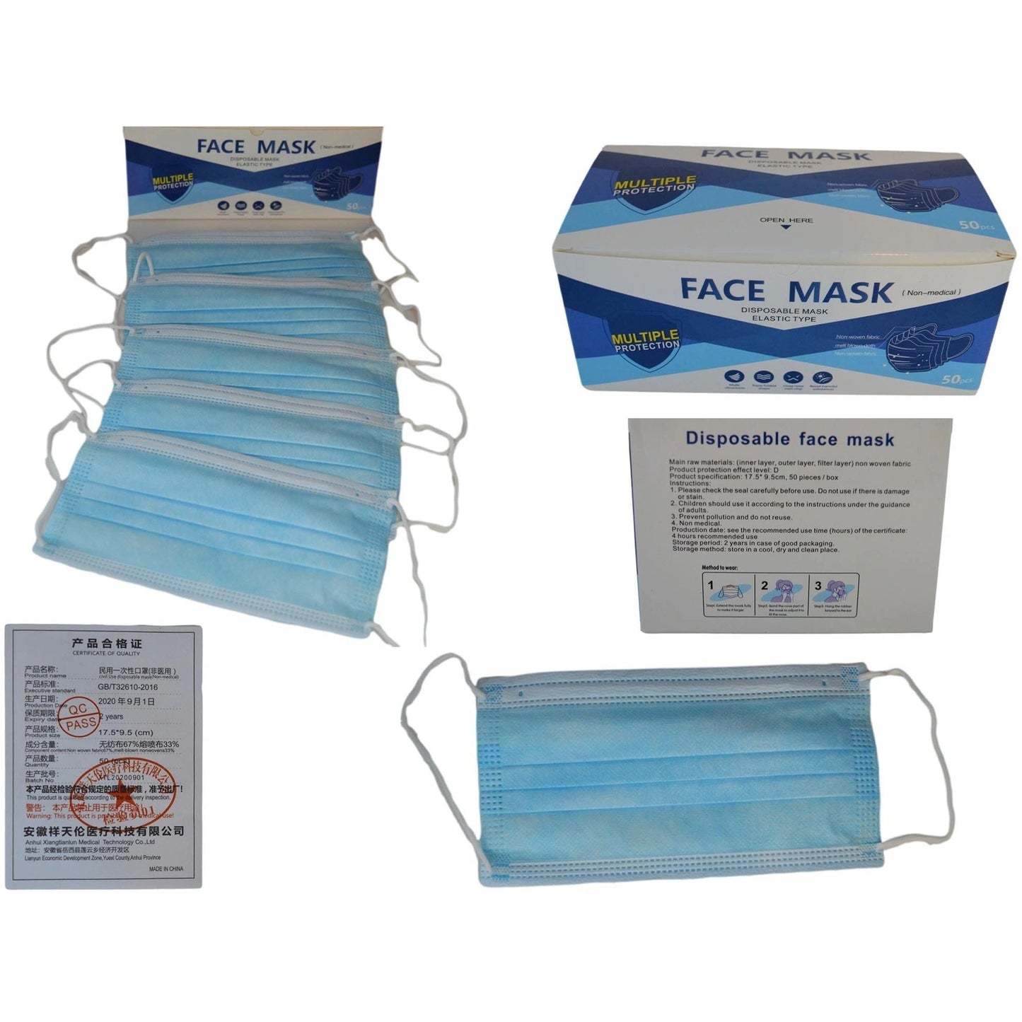 3 Ply Disposable Face Mask, Non-Medical High Filtration Ventilation Security, Hygiene Protection Safety Cover