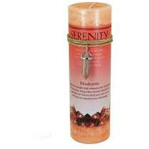 Serenity Pillar Candle with Rhodonite Crystal Pendant/Necklace