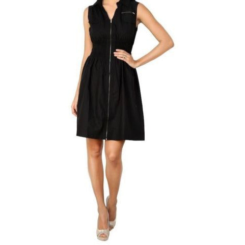 100% Cotton Fitted Sleeveless Black Zipper Dress